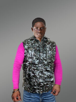 Leather Vest In Camouflage Print