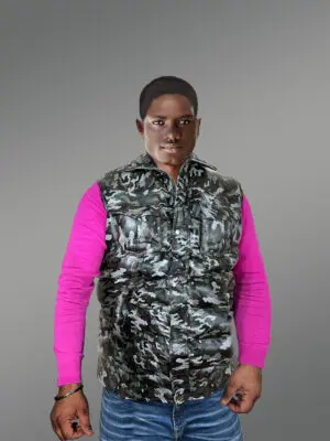 Leather Vest In Camouflage Print