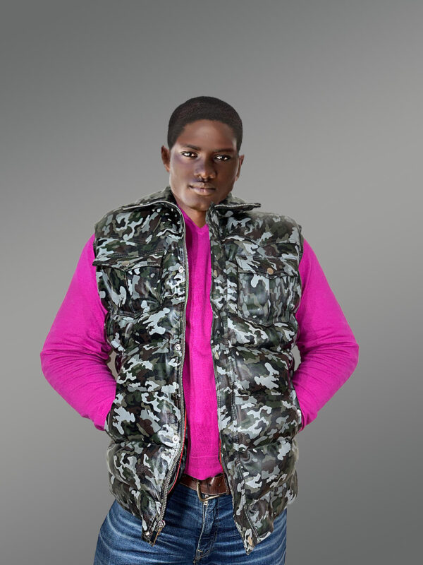 Leather Vest In Camouflage Print - Image 2