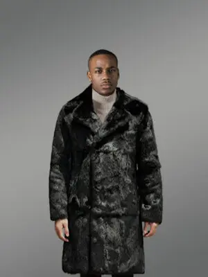 Rabbit Fur Long Coat with Turned-Down Collar and Notched Lapel