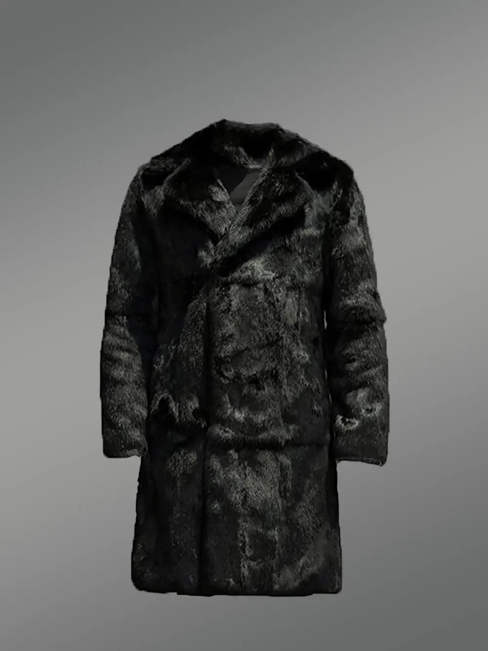 Rabbit Fur Long Coat with Turned-Down Collar and Notched Lapel - Image 5