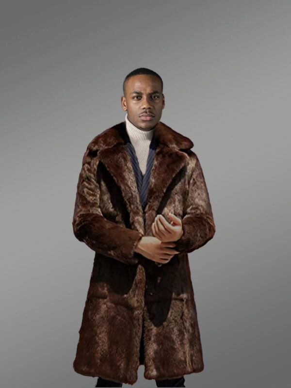 Rabbit Fur Long Coat Men in Double Section Lining Texture - Image 2