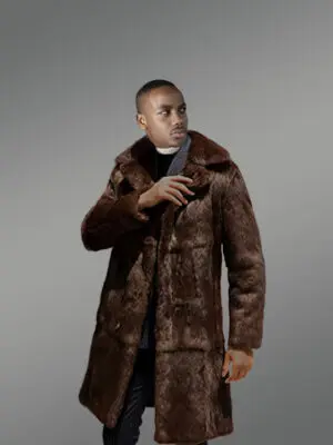 Rabbit Fur Long Coat Men in Double Section Lining Texture