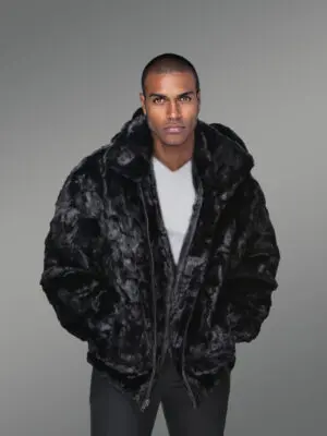 Mink Fur Bomber Men Jacket In Glitzy Black