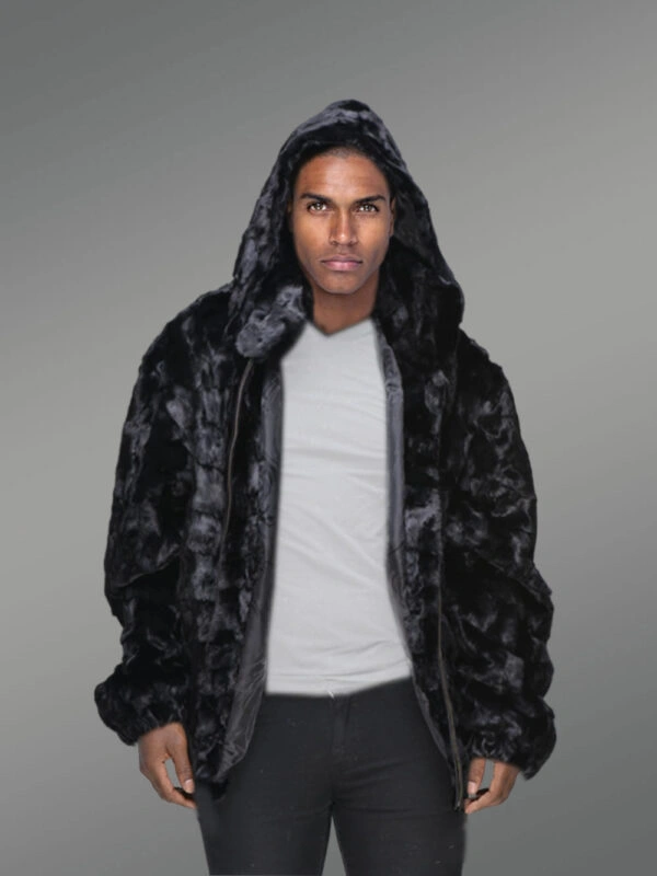 Mink Fur Bomber Men Jacket In Glitzy Black - Image 2