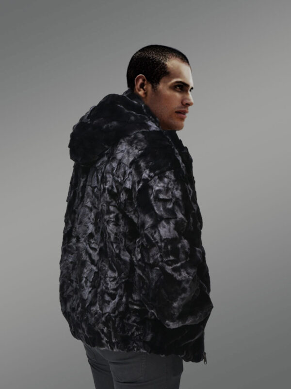 Mink Fur Bomber Men Jacket In Glitzy Black - Image 3