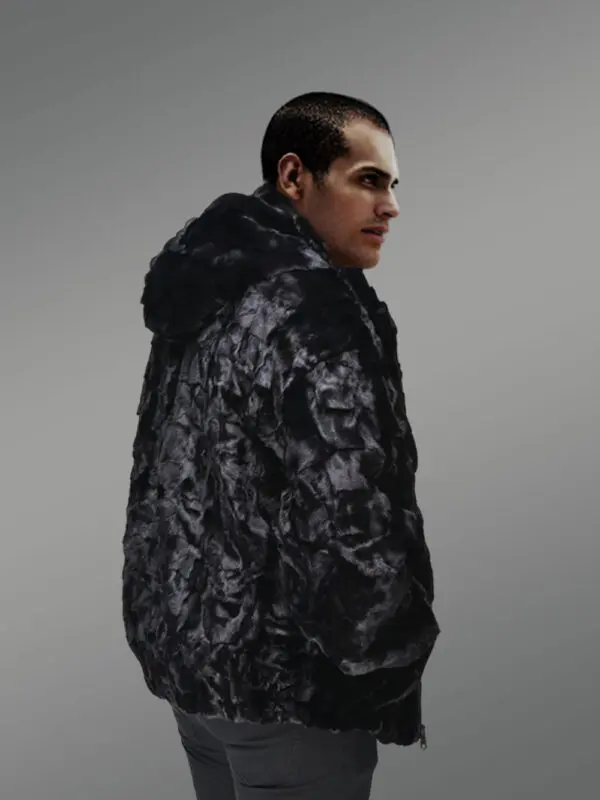 Mink Fur Bomber Men Jacket In Glitzy Black - Image 3