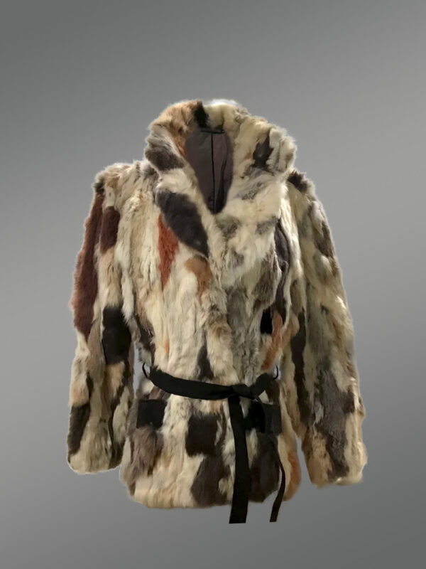 Multi Color Rabbit Coat with Tie Belt - Image 4