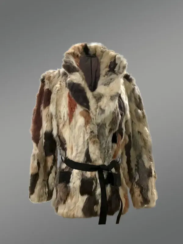 Multi Color Rabbit Coat with Tie Belt - Image 4