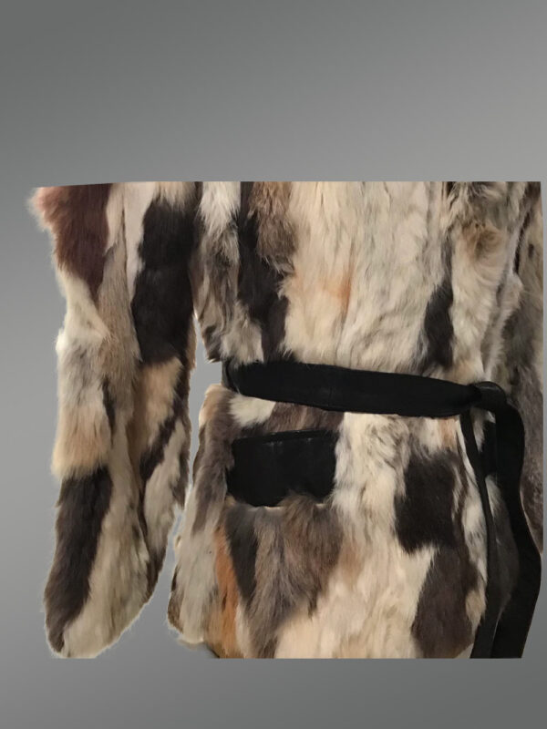 Multi Color Rabbit Coat with Tie Belt - Image 8