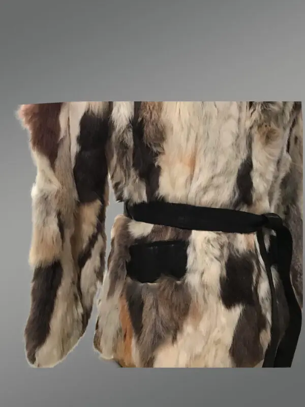 Multi Color Rabbit Coat with Tie Belt - Image 8