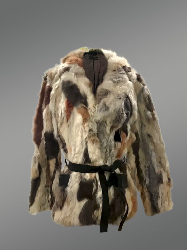 Multi Color Rabbit Coat with Tie Belt - Image 6