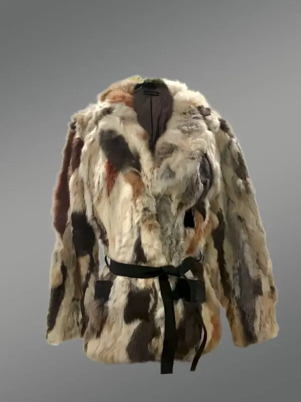 Multi Color Rabbit Coat with Tie Belt - Image 6