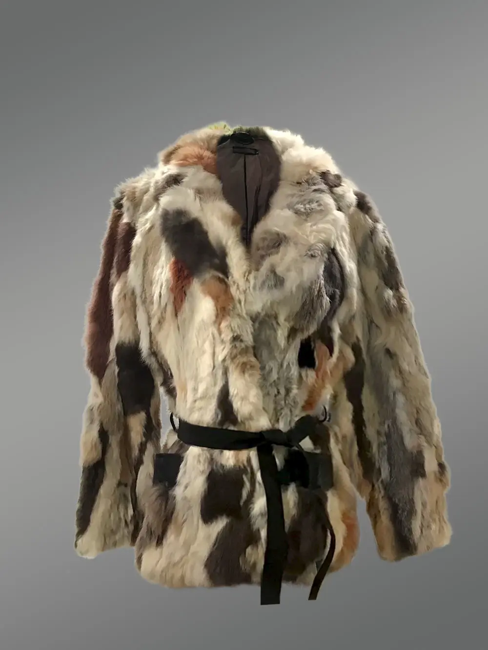 Multi Color Rabbit Coat with Tie Belt - Image 6