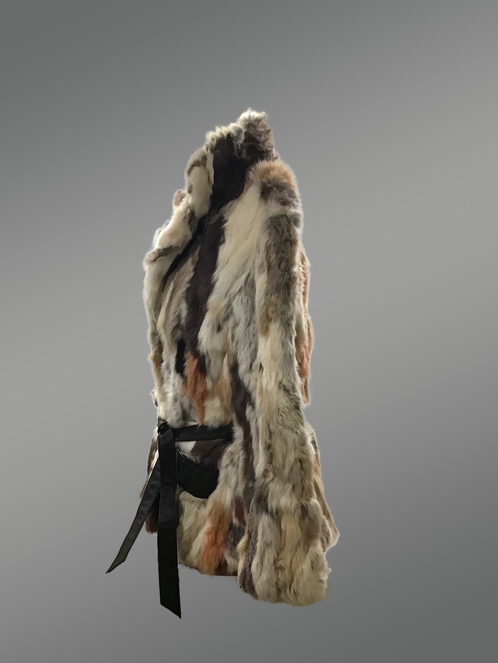 Multi Color Rabbit Coat with Tie Belt - Image 5