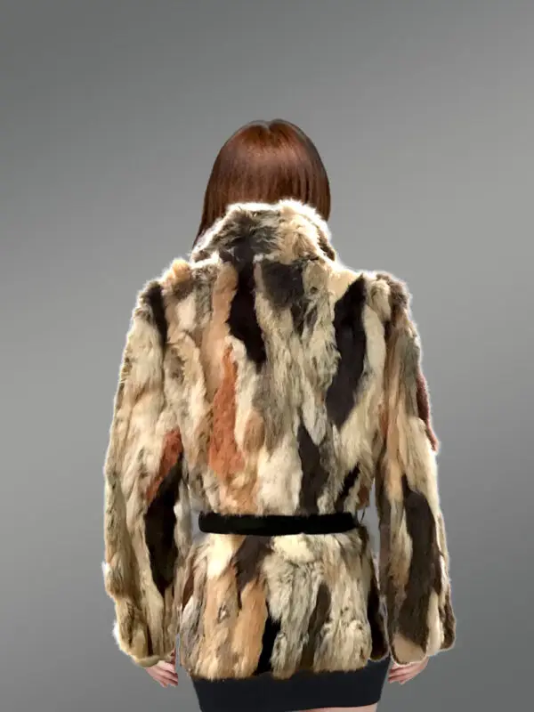 Multi Color Rabbit Coat with Tie Belt - Image 3