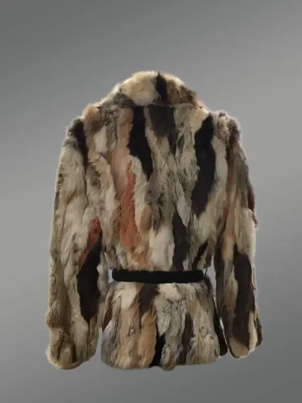 Multi Color Rabbit Coat with Tie Belt - Image 7