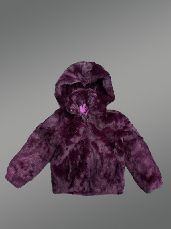 Kids’ Purple Rabbit Fur Bomber Jacket with Hood - Image 2
