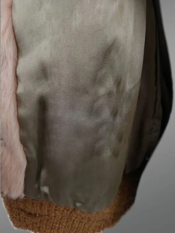 Beige Rabbit Fur Bomber Jacket for Women - Image 6