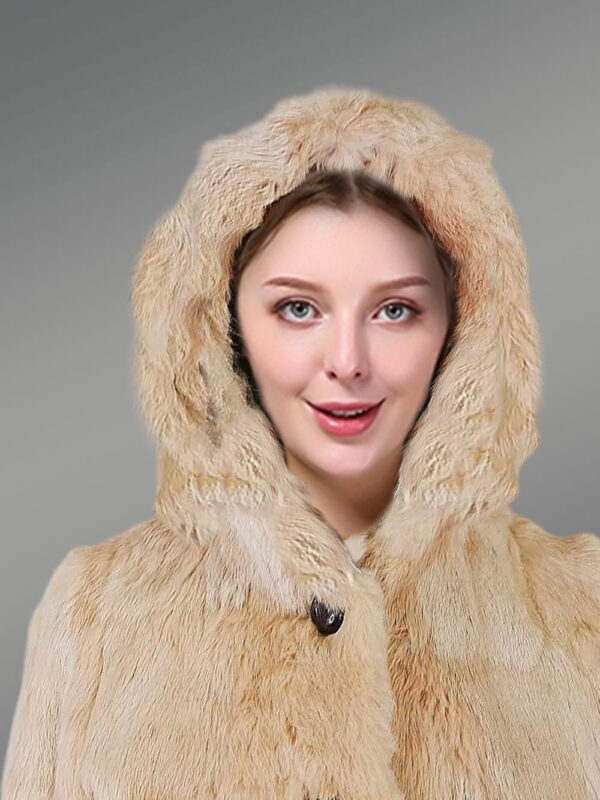 Beige Rabbit Fur Bomber Jacket for Women - Image 2