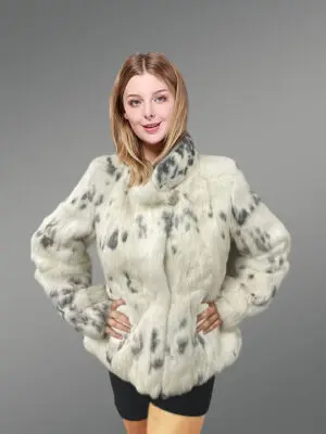 Stand Up Collar Rabbit Coat with Chick Pattern