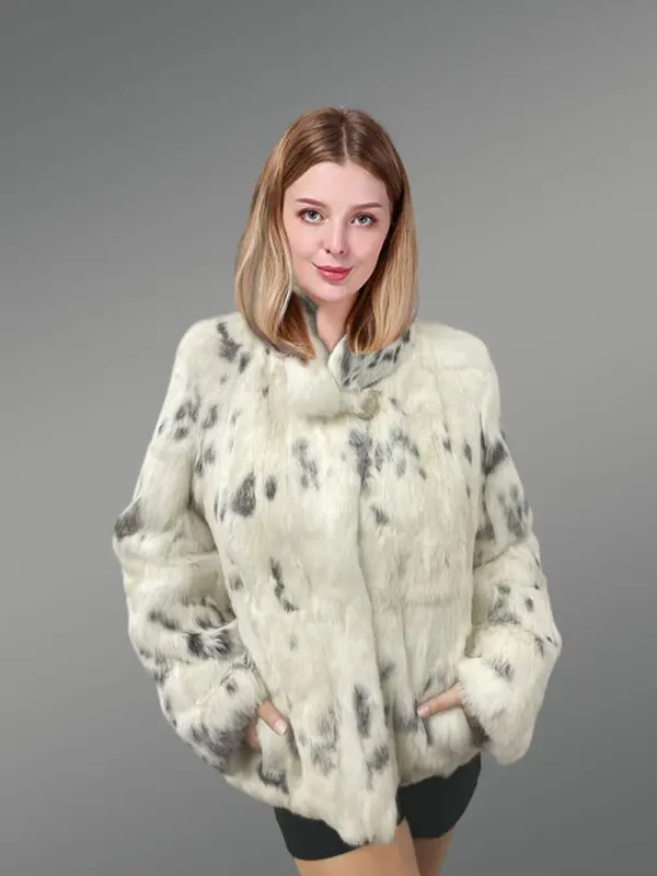 Stand Up Collar Rabbit Coat with Chick Pattern - Image 2