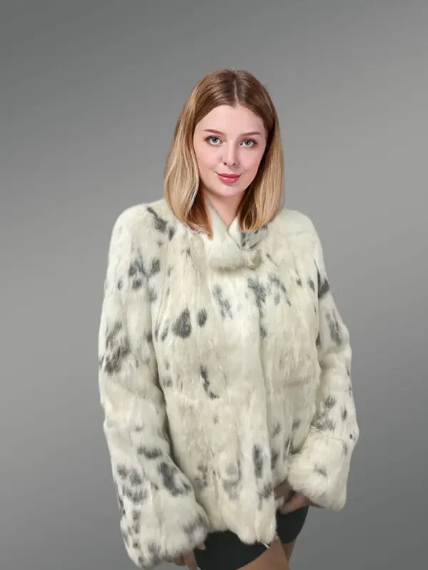Stand Up Collar Rabbit Coat with Chick Pattern - Image 3