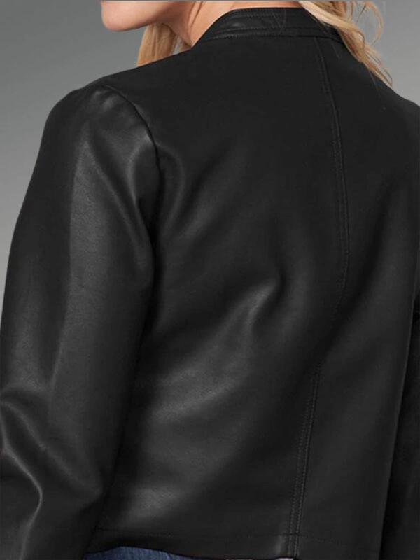 Crop Leather Motorcycle Jacket - Image 5