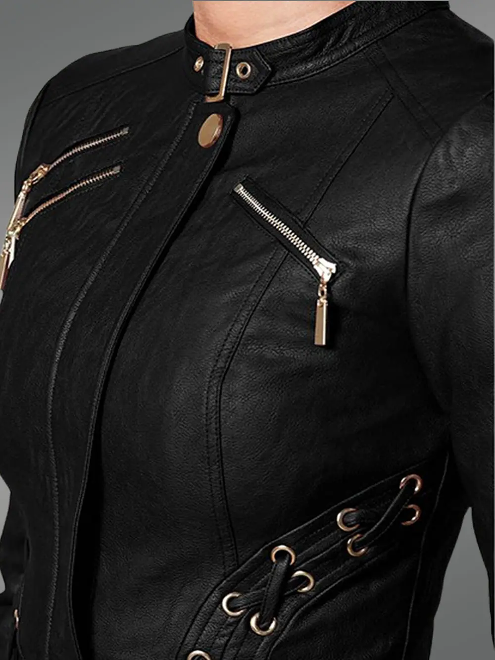 Crop Leather Motorcycle Jacket - Image 4