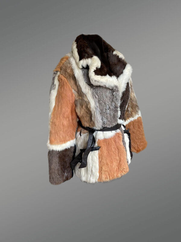 Double Breast Multi Color Rabbit Fur Coat - Image 5