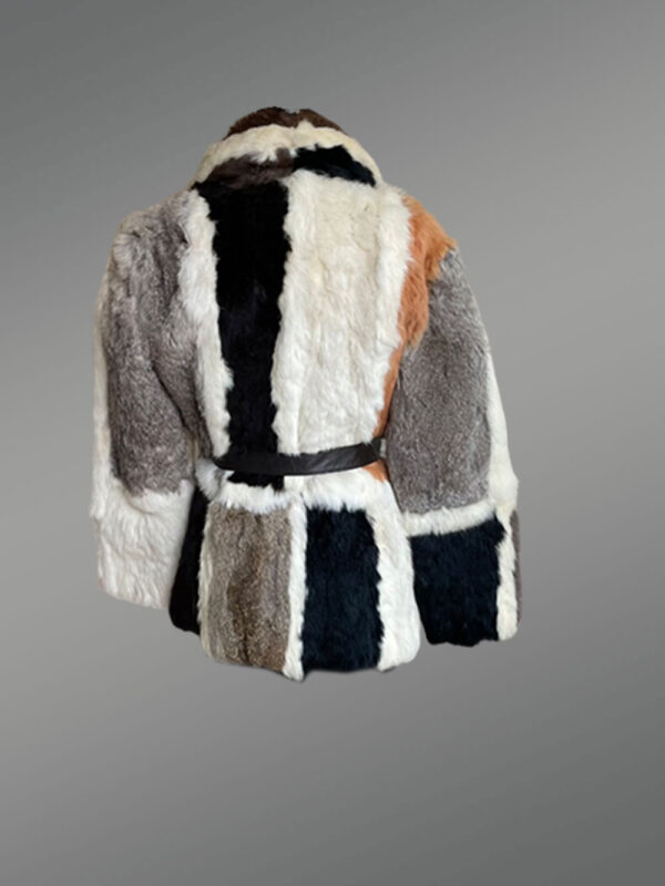 Double Breast Multi Color Rabbit Fur Coat - Image 6