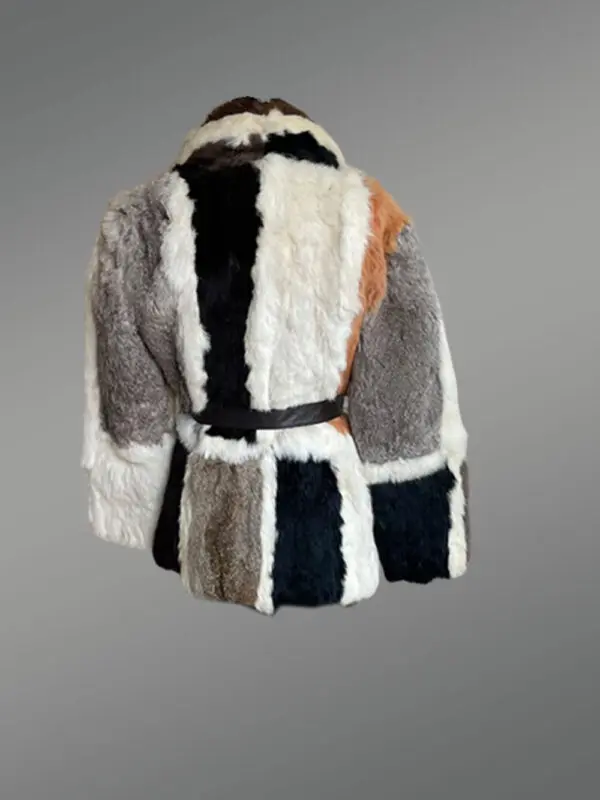 Double Breast Multi Color Rabbit Fur Coat - Image 6
