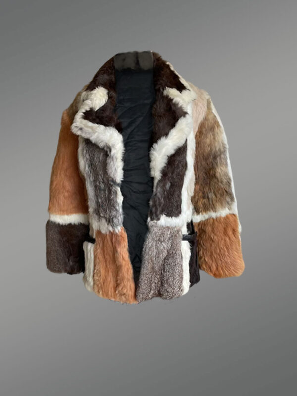 Double Breast Multi Color Rabbit Fur Coat - Image 4