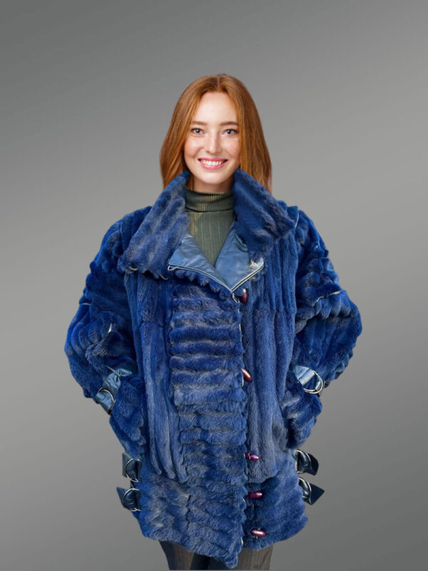 Vintage Rabbit Fur Coat for Women in Royal Blue - Image 2