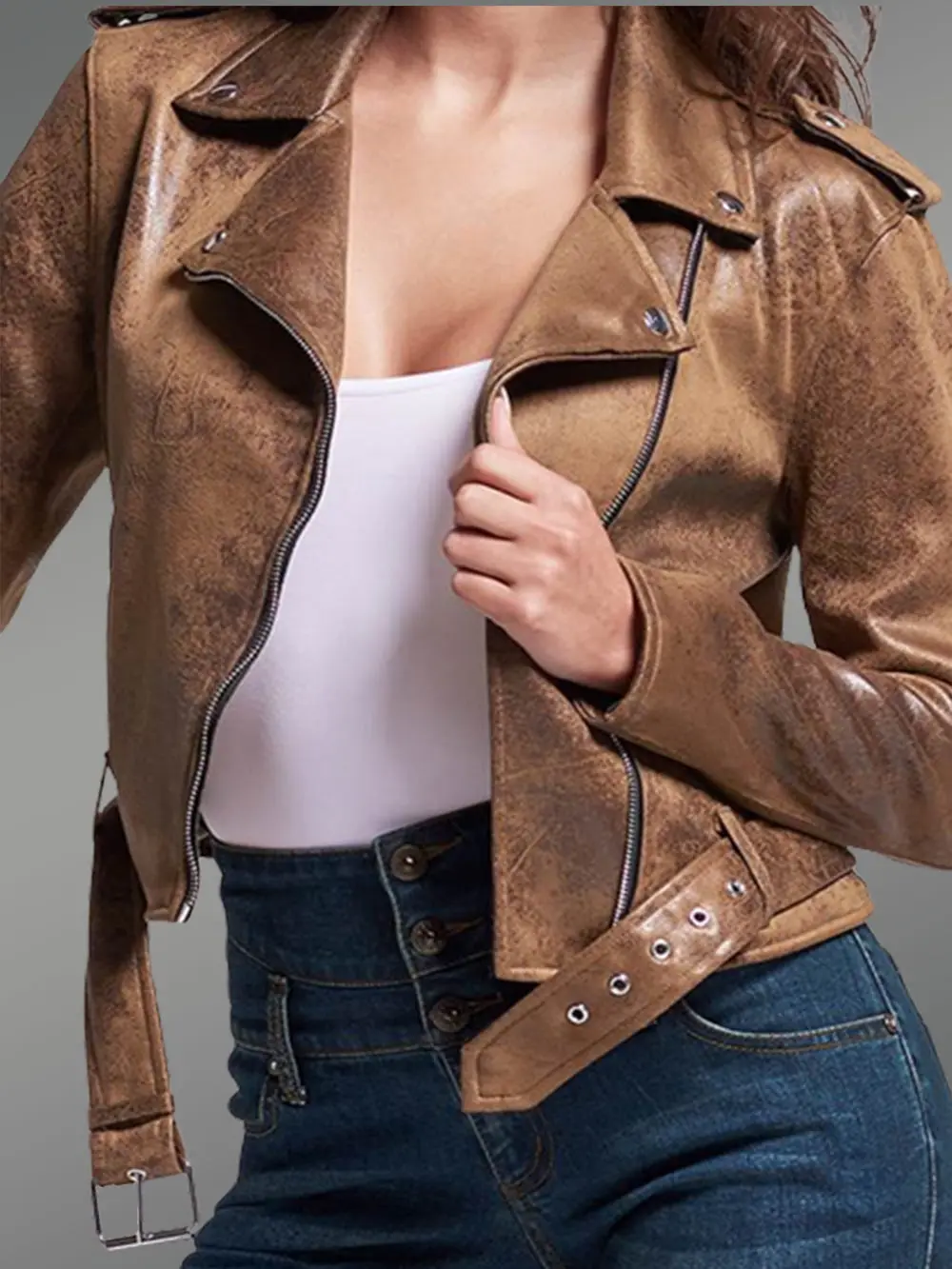 Short Leather Biker Jacket - Image 4