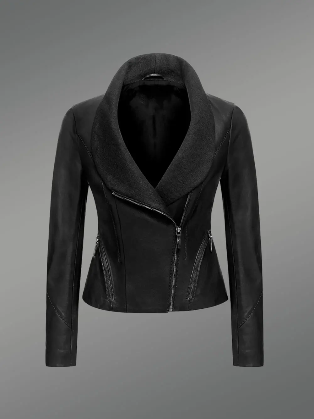 Crop Leather Biker Jacket - Image 6