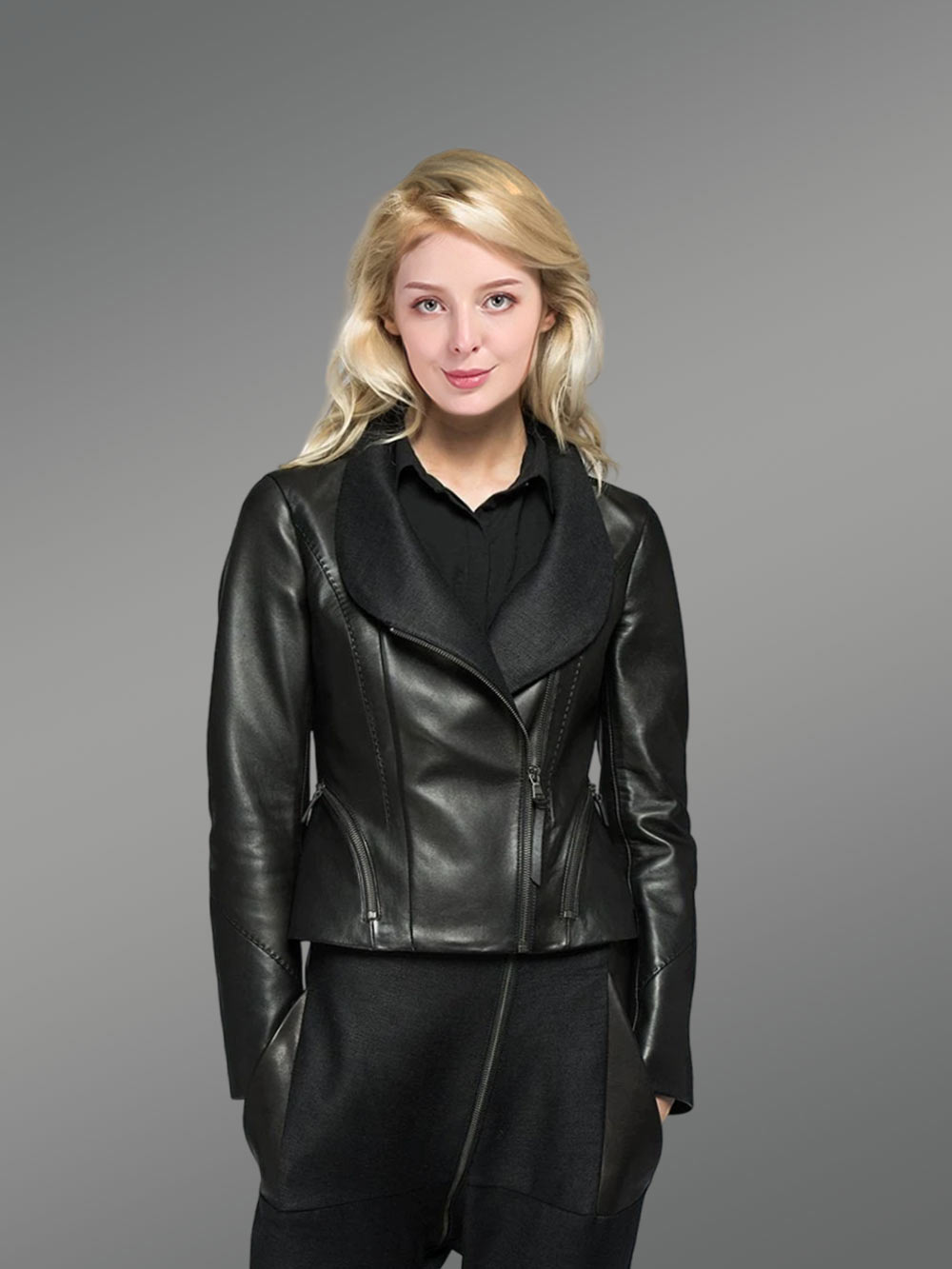 Crop Leather Biker Jacket for Women