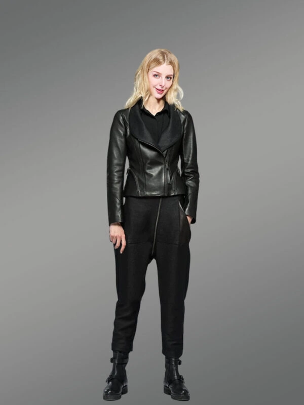 Crop Leather Biker Jacket - Image 4
