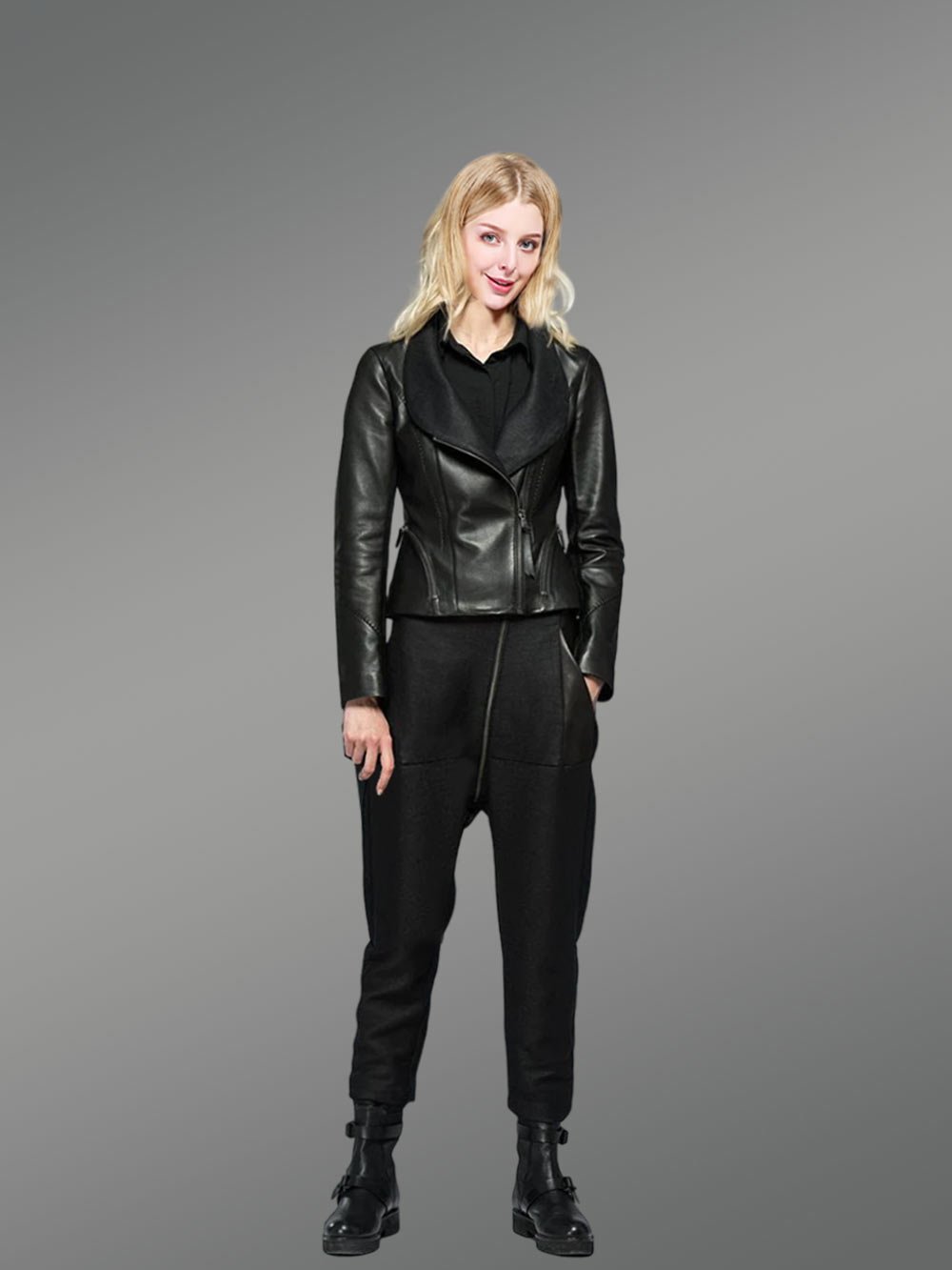 Crop Leather Biker Jacket - Image 4
