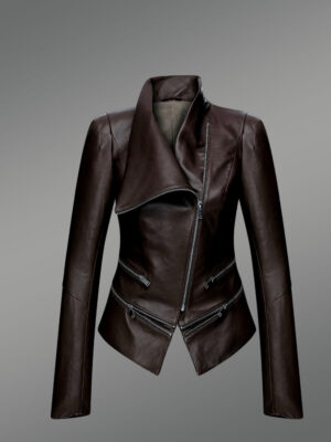 Biker Style Adjustable Length Jacket with one sided collar