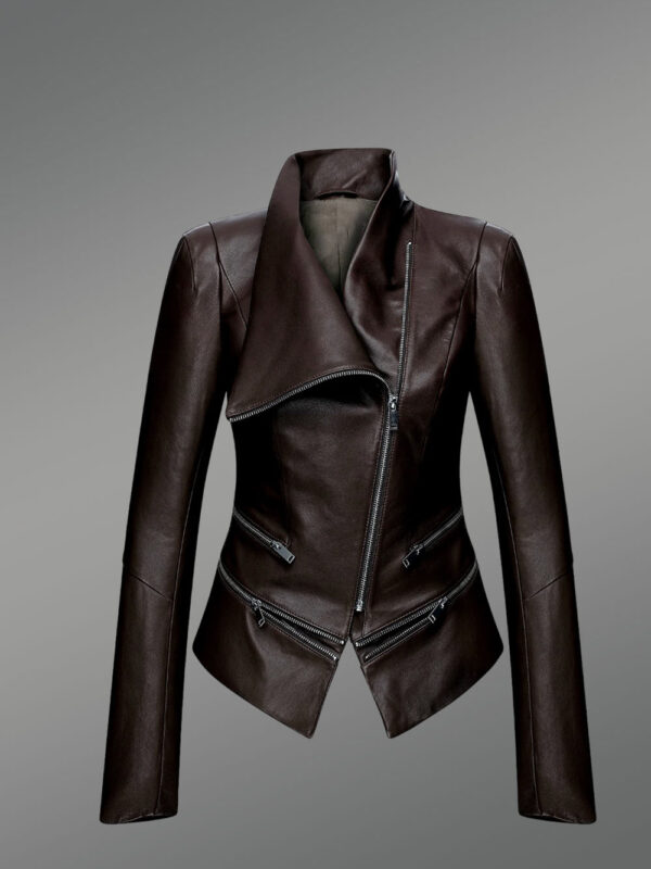 Biker Style Adjustable Length Jacket with one sided collar