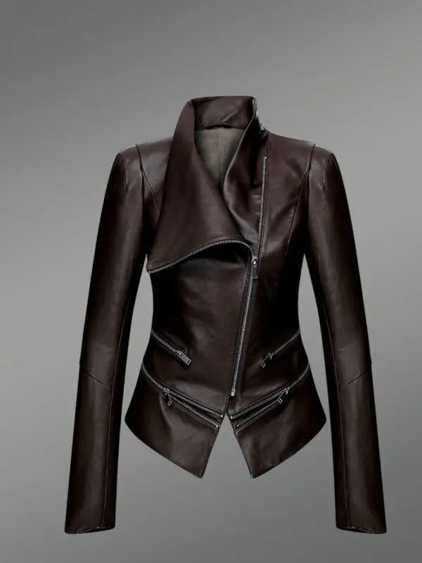 Biker Style Adjustable Length Jacket with one sided collar