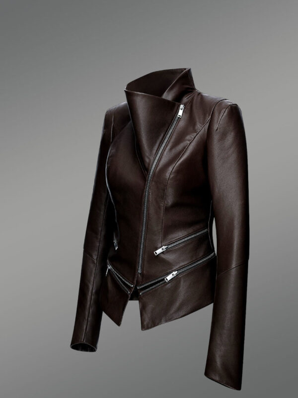 Biker Style Adjustable Length Jacket with one sided collar - Image 2