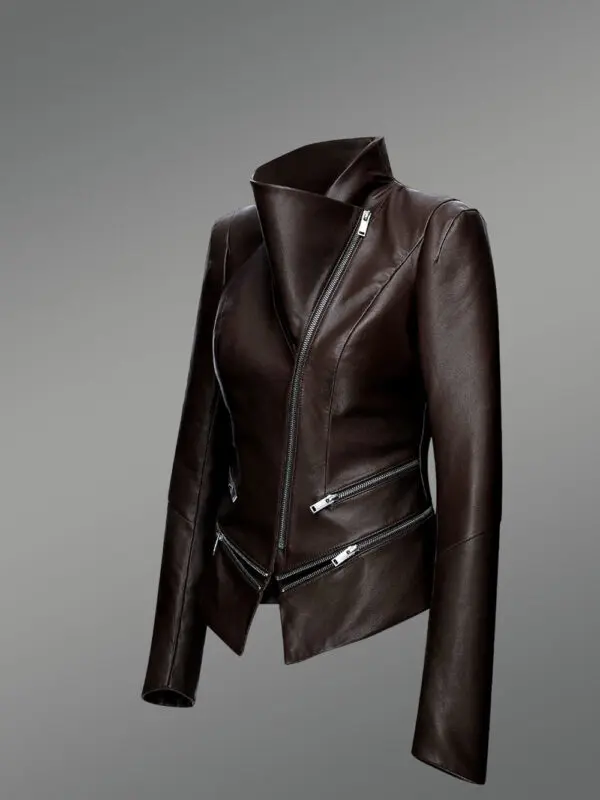 Biker Style Adjustable Length Jacket with one sided collar - Image 2