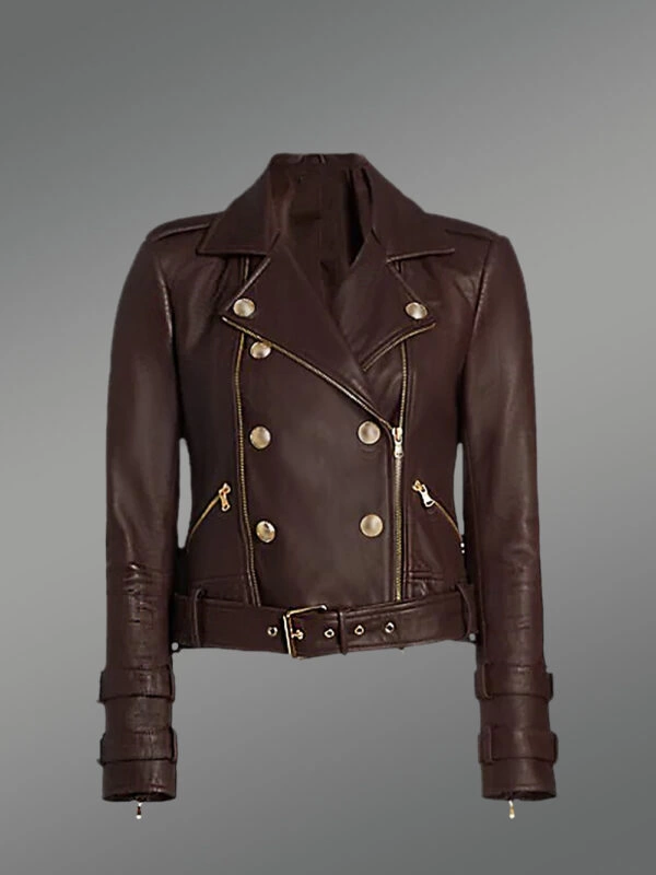 Crop Leather Moto Jacket with Belt - Image 6