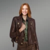 Crop Leather Moto Jacket with Belt