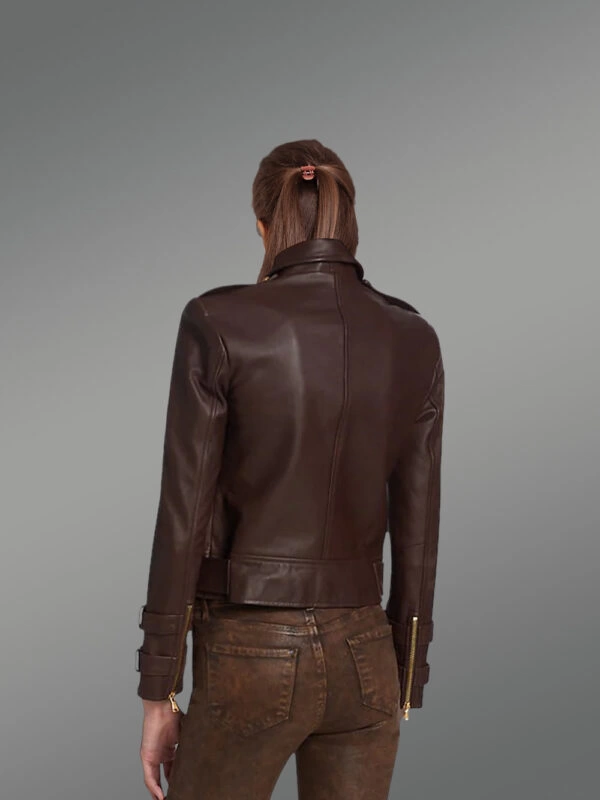 Crop Leather Moto Jacket with Belt - Image 7