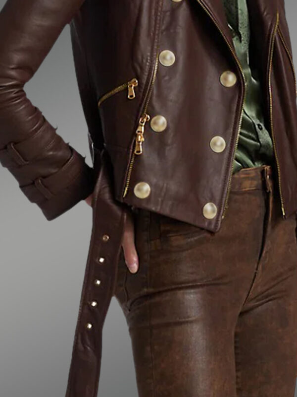 Crop Leather Moto Jacket with Belt - Image 5