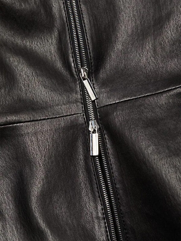 Womens Collarless Leather Jacket with zippered cuff - Image 7
