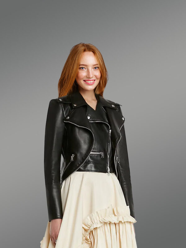 Dressy Crop Leather Jacket in Black - Image 2